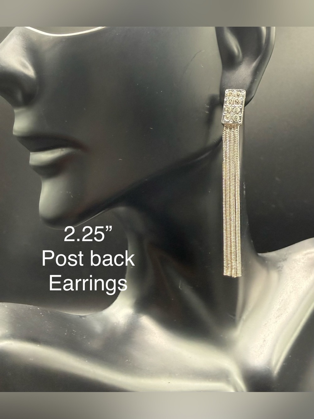 Silver Tassel Drop Earrings with Crystal Accent